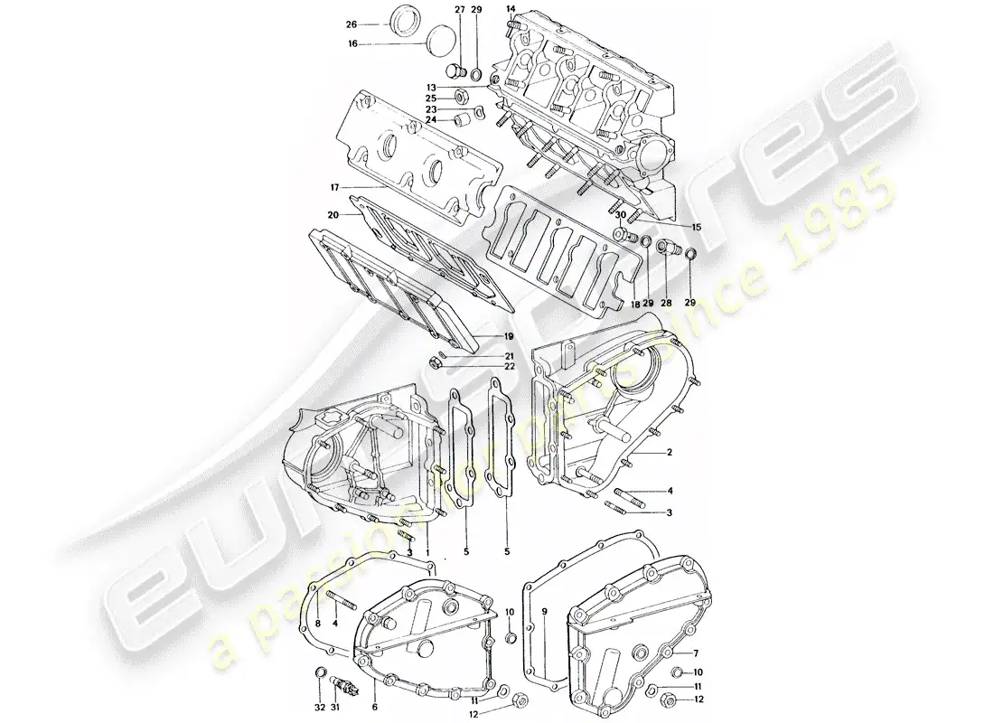 porsche 1976 (911 turbo) chain case - camshaft housing parts diagram