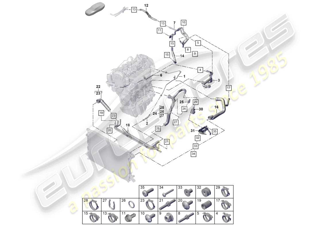 porsche 2025 (cayenne e3 pa) coolant cooling system coolant expansion tank coolant pipe part diagram