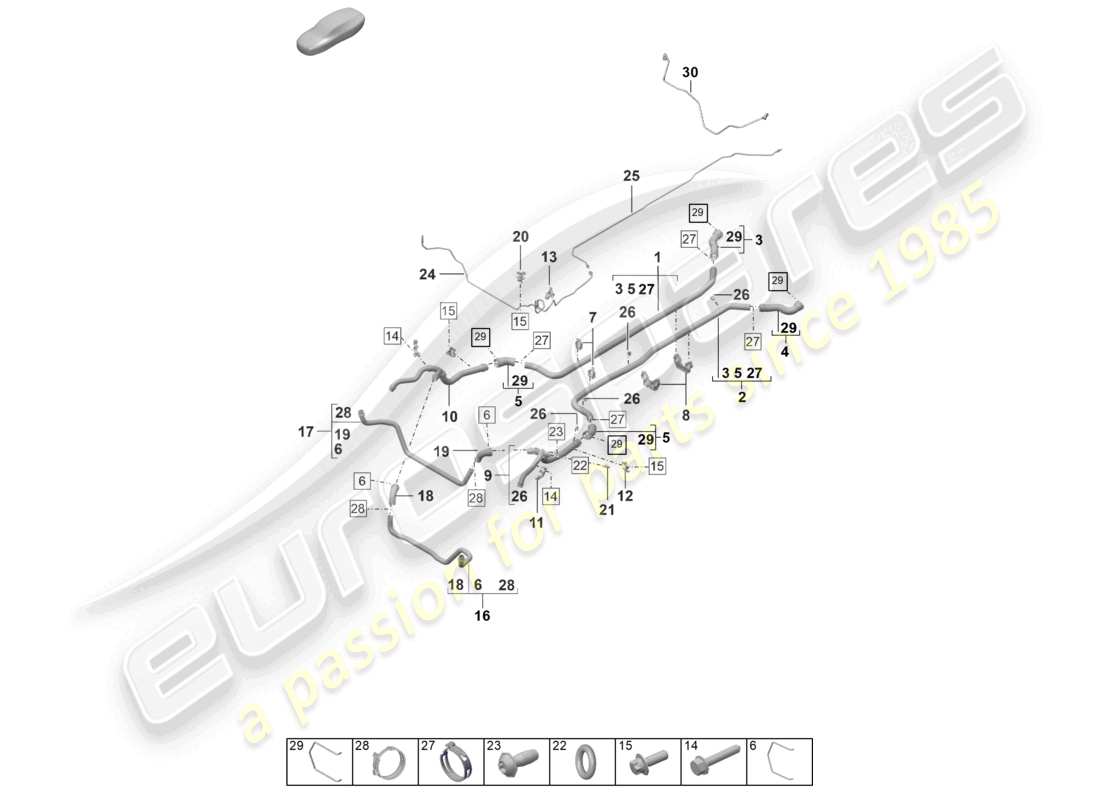 porsche 2026 (992-2 gt3) coolant cooling system front end part diagram