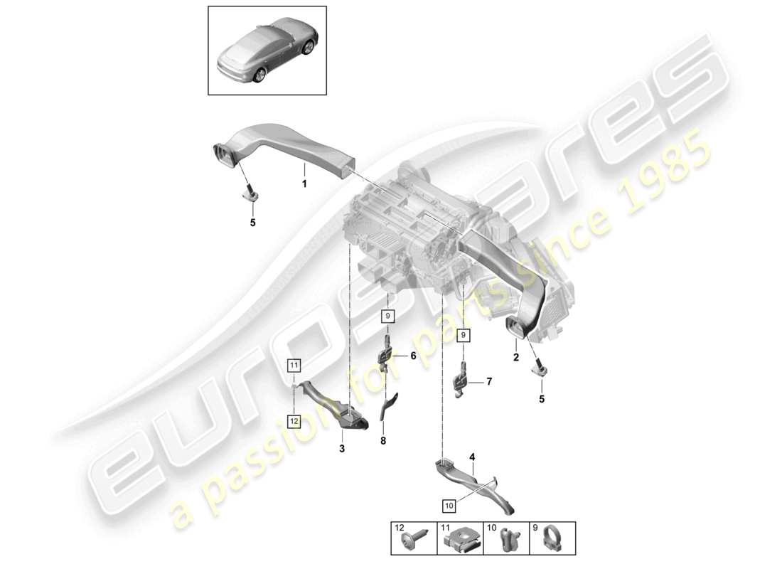 porsche 2021 (panamera 971-1) air guide air conditioning dashboard parts diagram