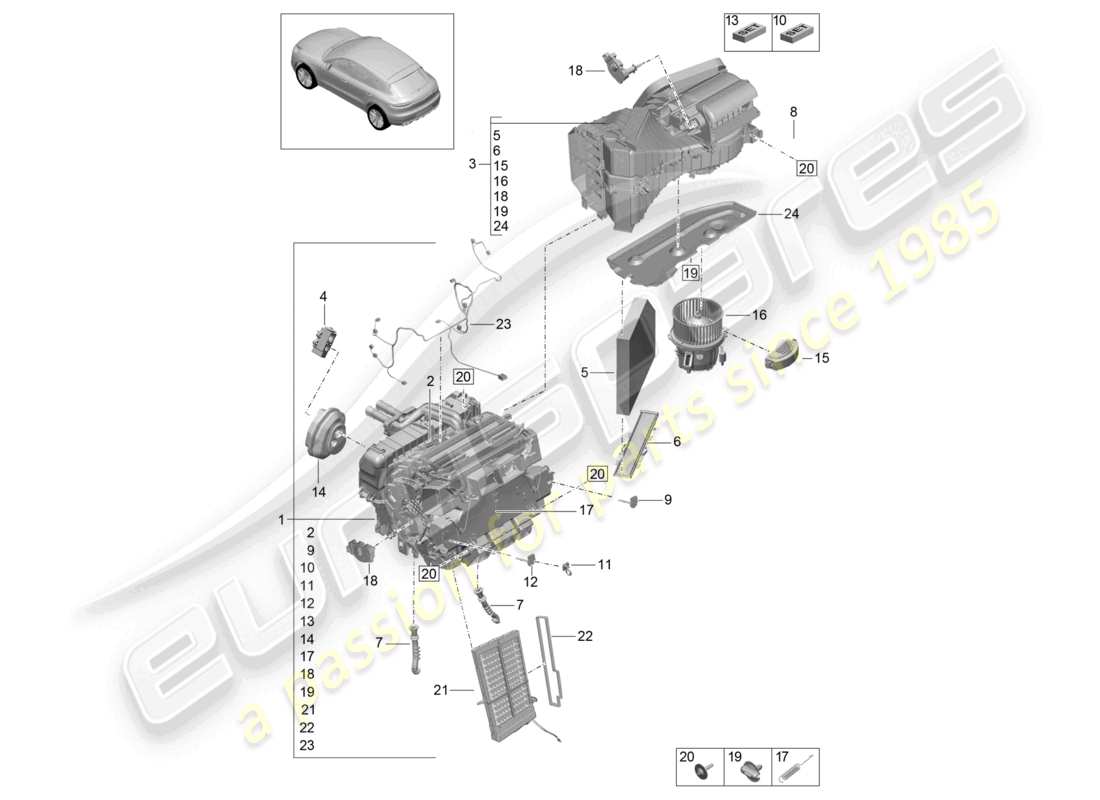 porsche 2021 (macan) air conditioning r134a parts diagram