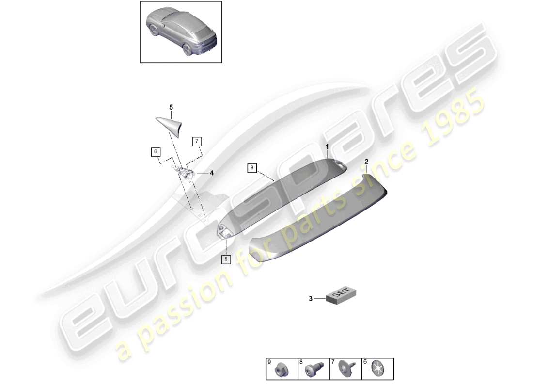 porsche 2023 (cayenne e3 9ya/9yb) roof edge spoiler coupe part diagram