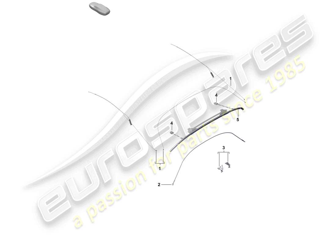 porsche 2021 (718 boxster spyder) convertible top tension wire corner bracing part diagram