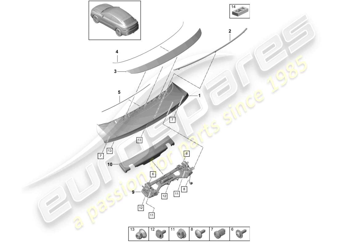 porsche 2023 (cayenne e3 9ya/9yb) rear spoiler coupe part diagram