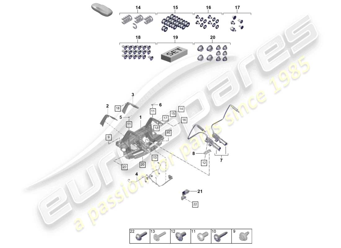 porsche 2021 (992-1 gt3/rs/st) rear spoiler part diagram