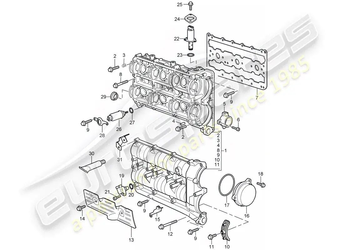porsche 2007 (997-1 turbo / gt2) camshaft housing parts diagram