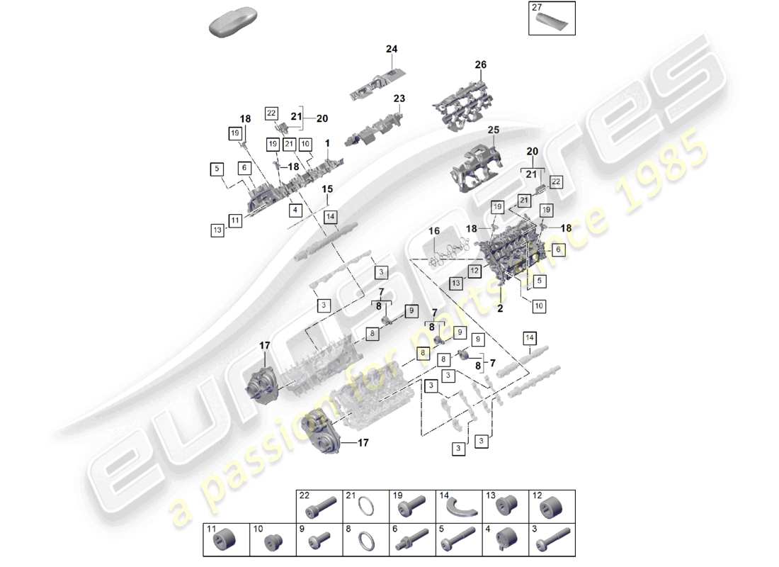porsche 2026 (cayenne e3 pa) cylinder head cover sound absorber accessories part diagram