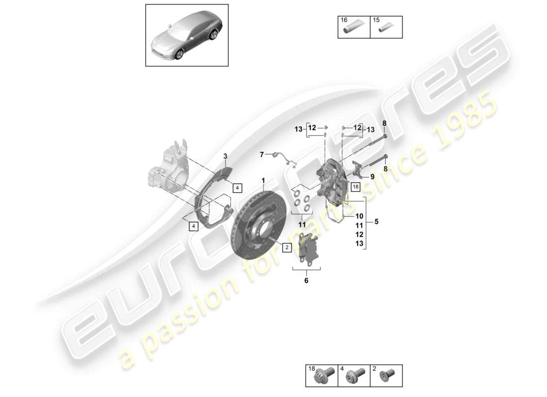 porsche 2021 (panamera 971-1) disc brake pccb rear axle parts diagram
