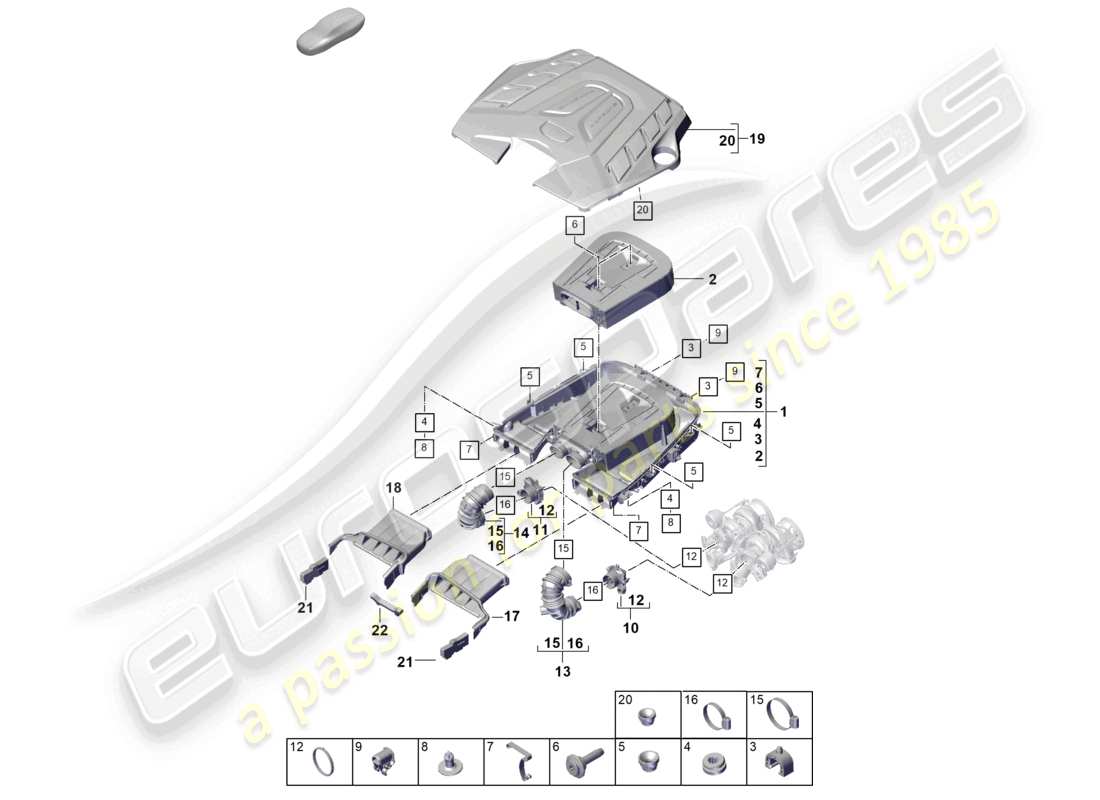 porsche 2026 (cayenne e3 pa) air filter with connecting parts engine cover part diagram