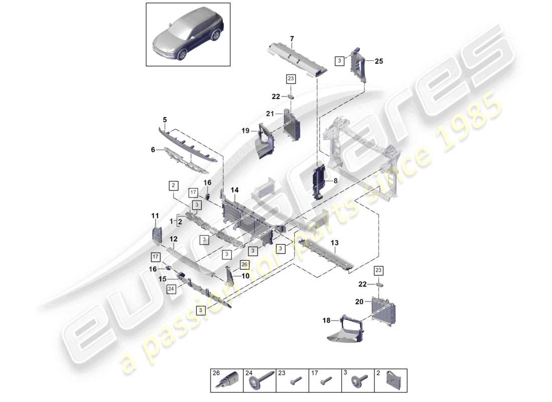 porsche 2021 (cayenne e3 9ya/9yb) air guide front and multi-plate housing part diagram