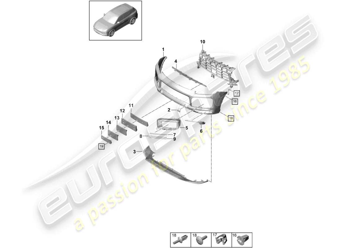porsche 2021 (cayenne e3 9ya/9yb) bumper front sport design package part diagram