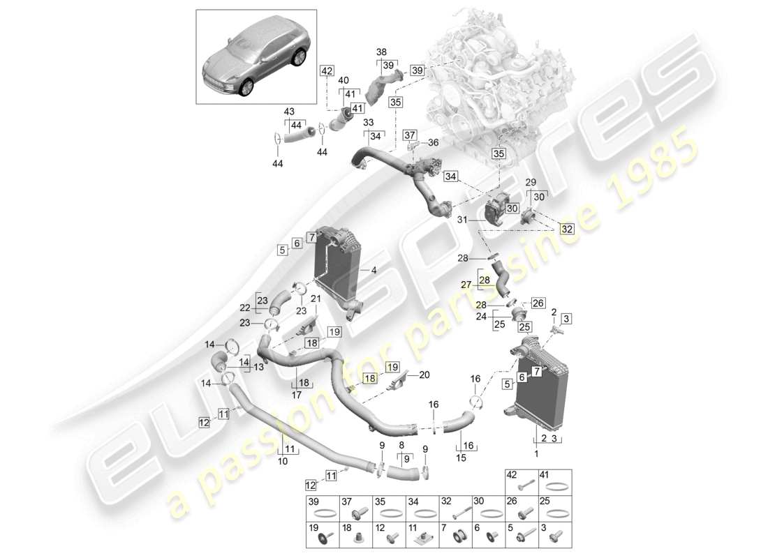 porsche 2021 (macan) charge air cooler pressure pipe throttle valve adapter part diagram