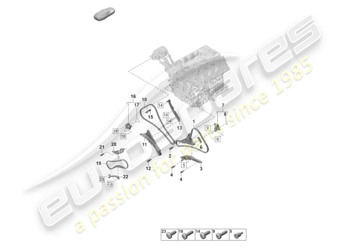 porsche 2025 (panamera 976) timing chain slide rail chain tensioner part diagram