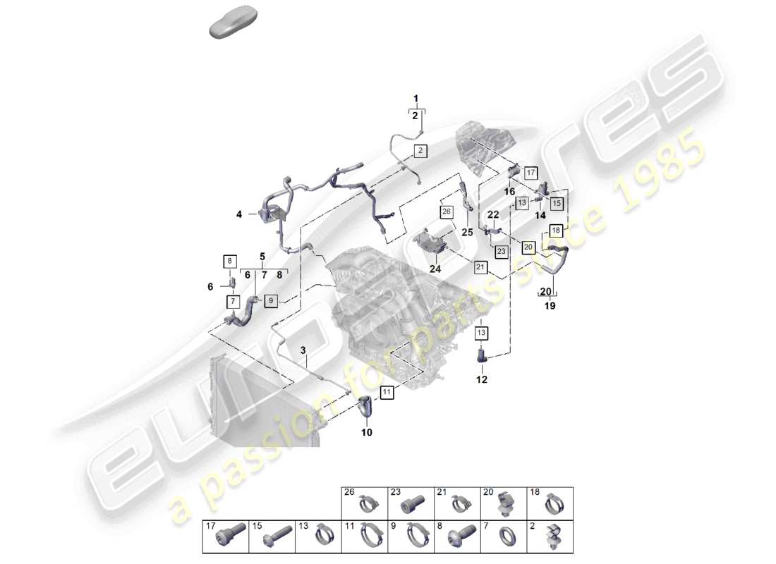 porsche 2023 (cayenne e3 pa) coolant cooling system coolant expansion tank coolant pipe part diagram