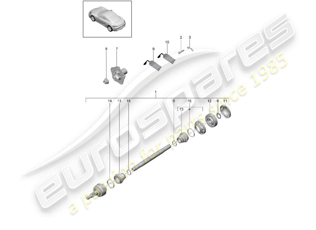 porsche 2026 (718 cayman) drive shaft wheel hub part diagram
