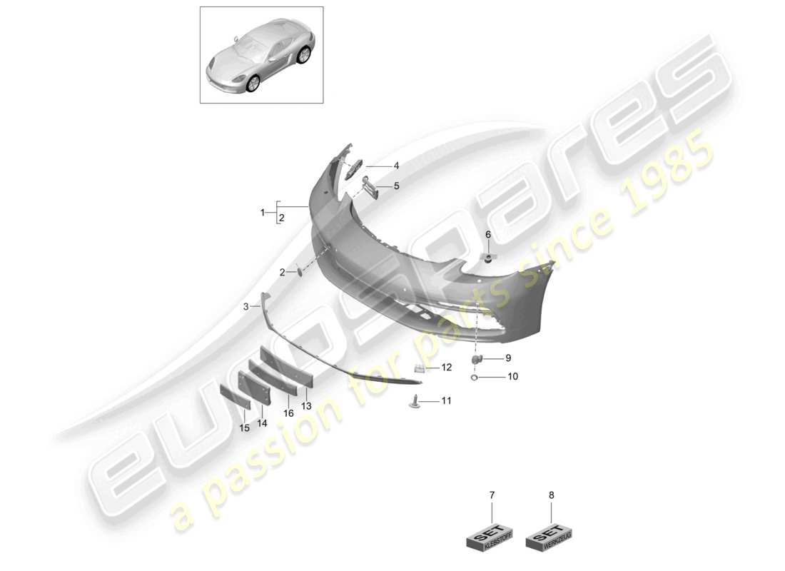 porsche 2025 (718 cayman) bumper front sport design package and gts part diagram