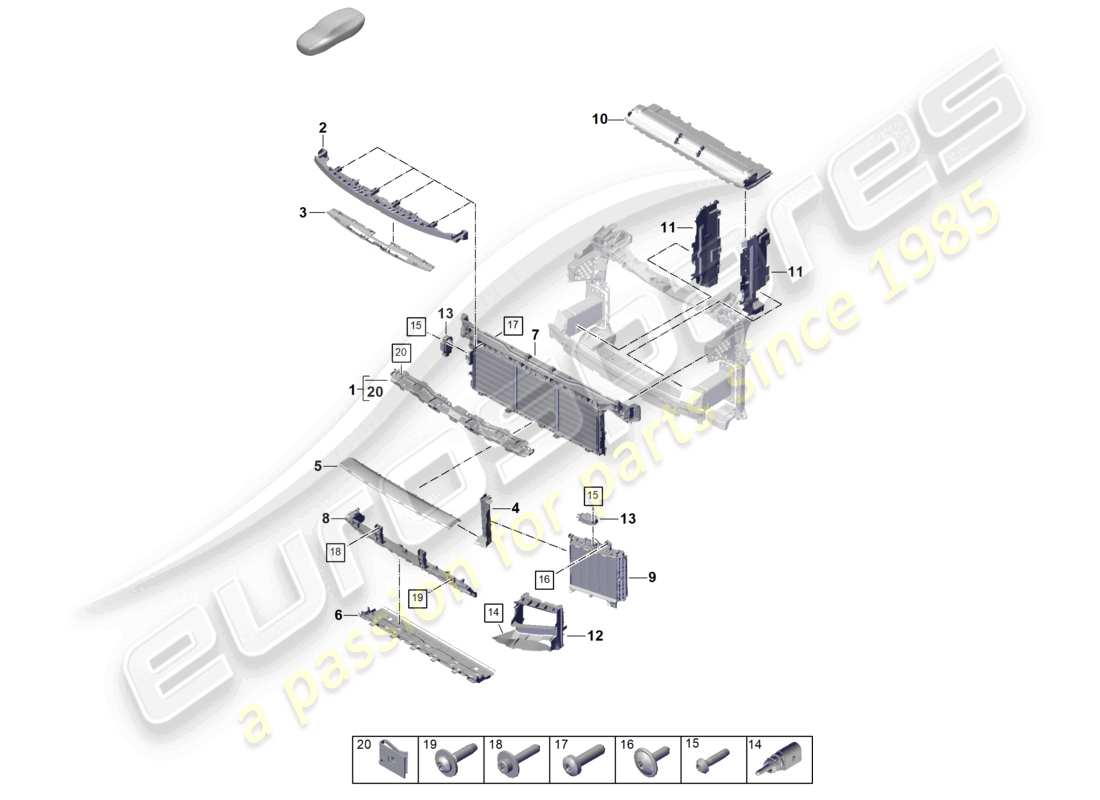 porsche 2023 (cayenne e3 pa) air guide front and plate block part diagram