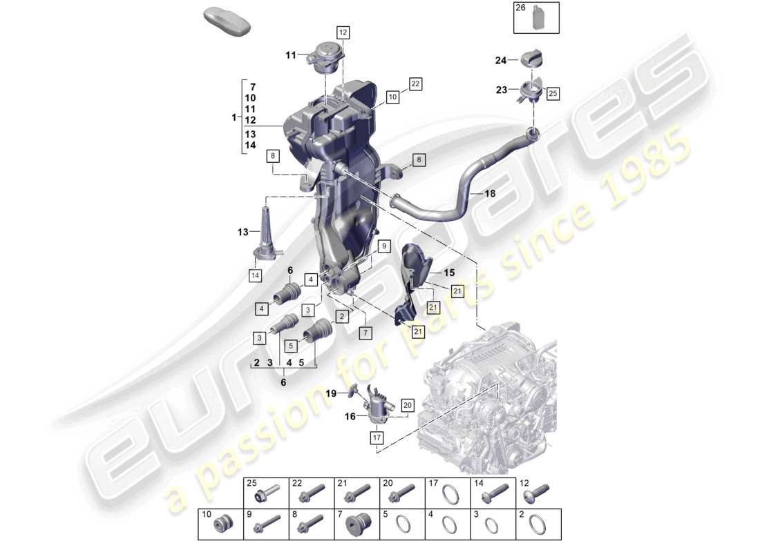 porsche 2024 (992-2 gt3/rs/st) engine (oil press./lubrica.) oil tank engine oil part diagram