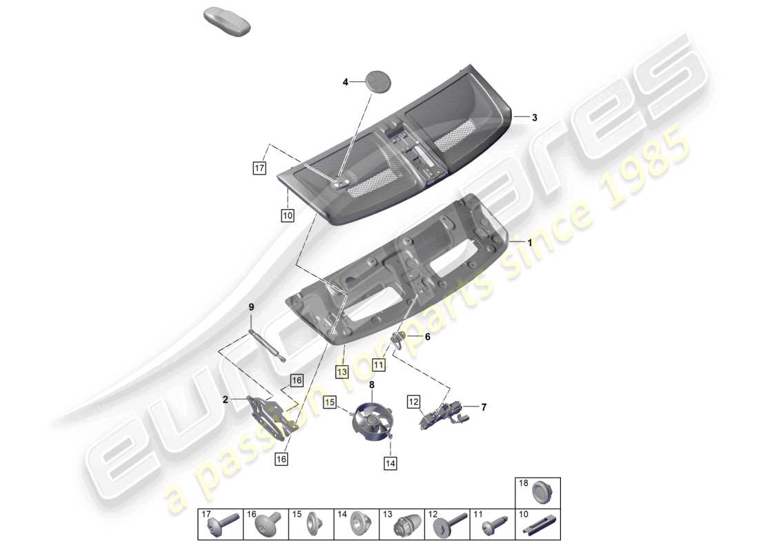 porsche 2023 (992-1 gt3/rs/st) tailgate/boot lid part diagram