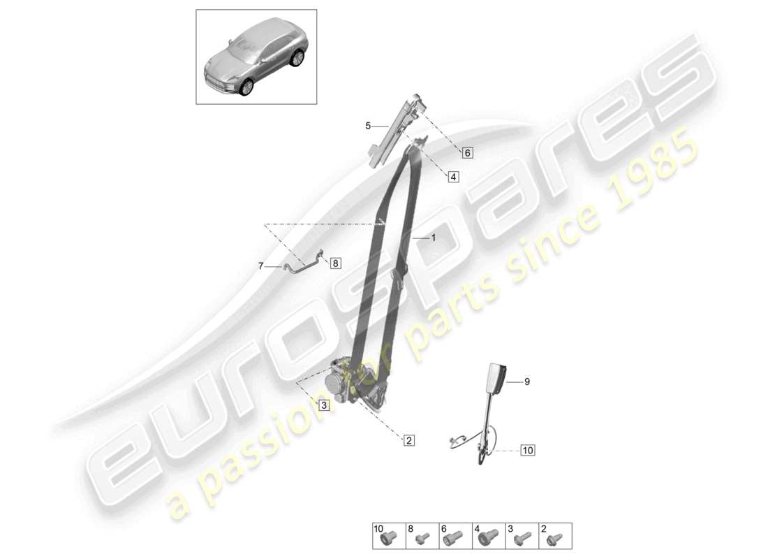porsche 2021 (macan) three-point safety belt front belt latch parts diagram