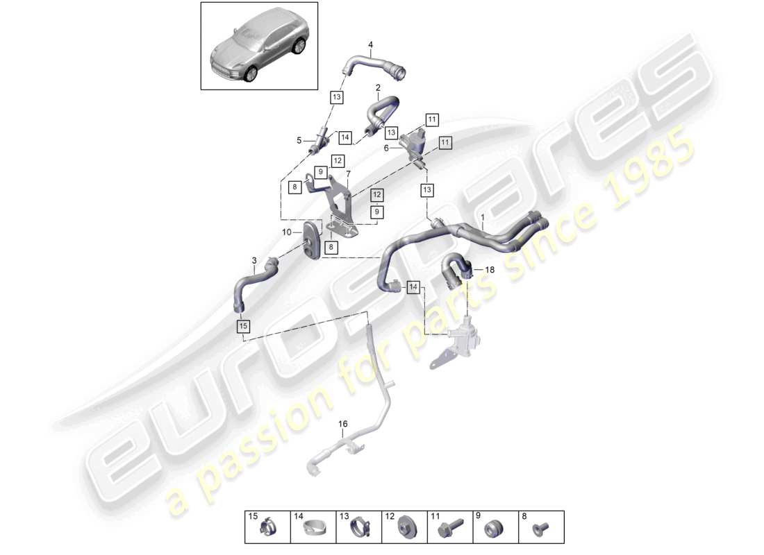 porsche 2021 (macan) heater v6 turbo water box lhd parts diagram