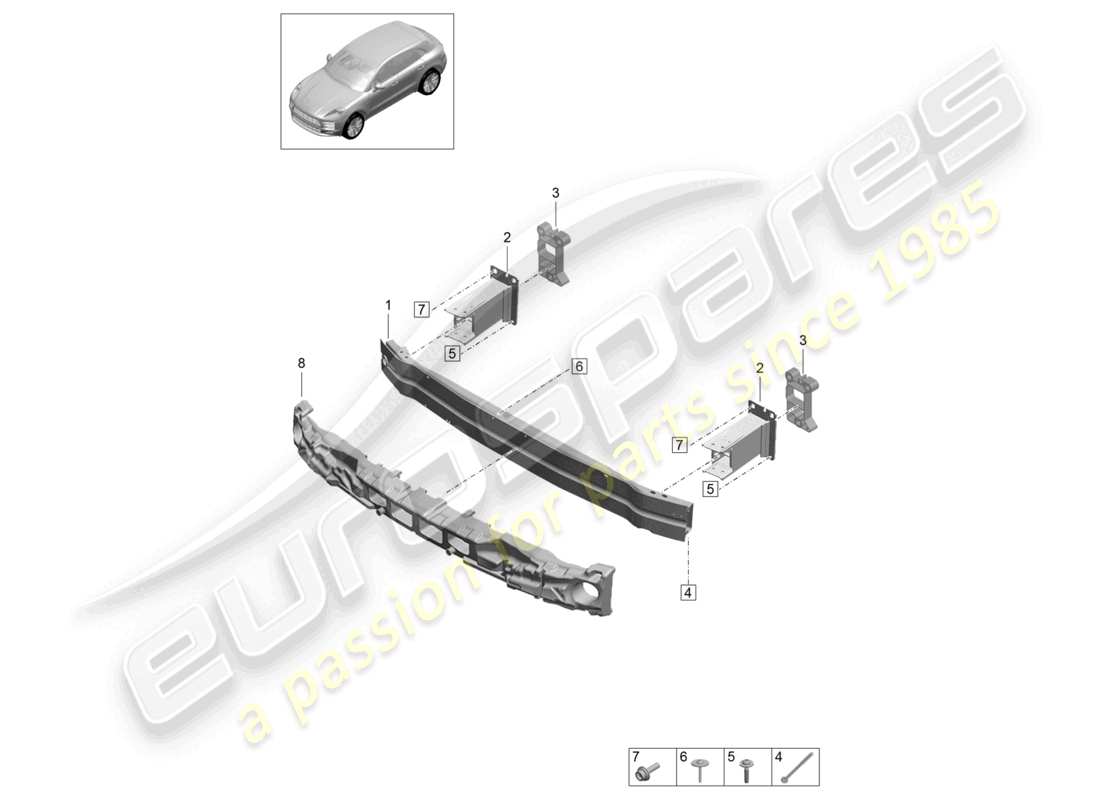 porsche 2021 (macan) bumper carrier front parts diagram