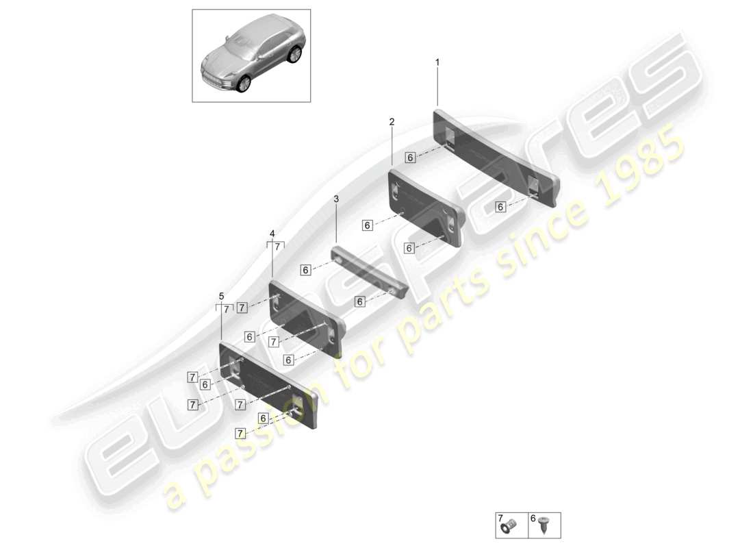 porsche 2021 (macan) licence plate holder basic parts diagram