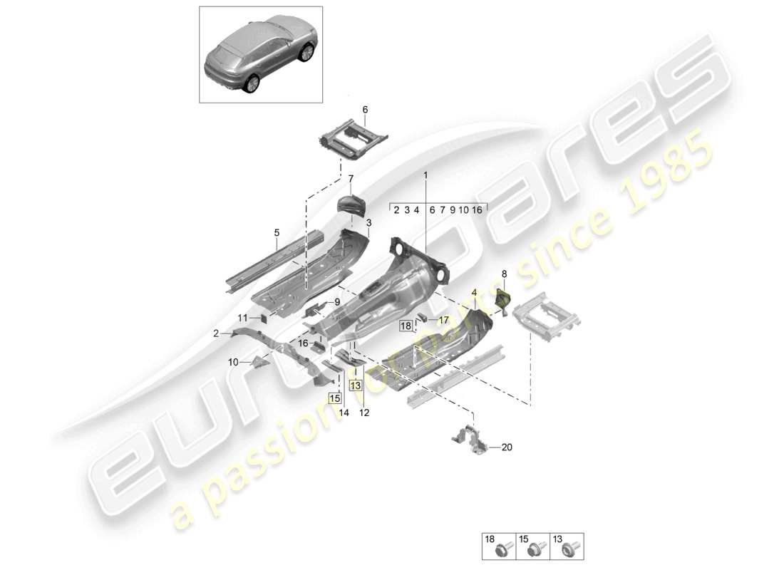 porsche 2021 (macan) floor plates front tunnel parts diagram