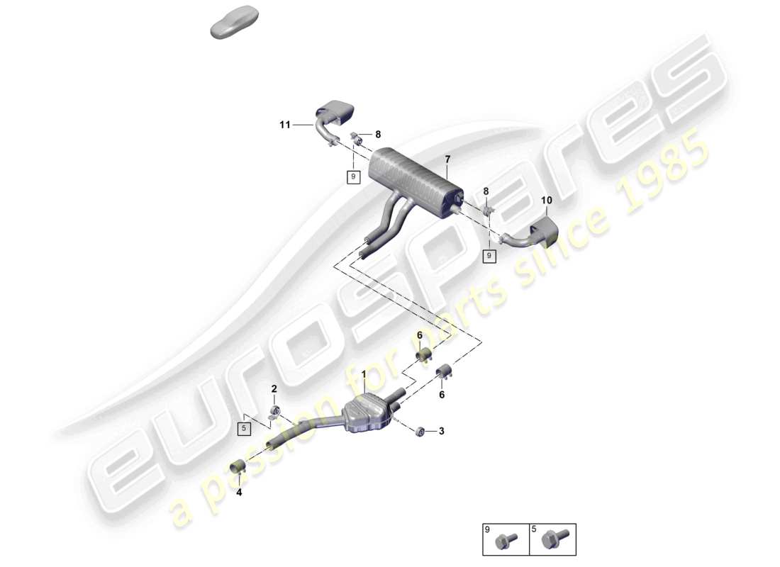 porsche 2026 (cayenne e3 pa) exhaust system front silencer rear silencer tailpipe part diagram