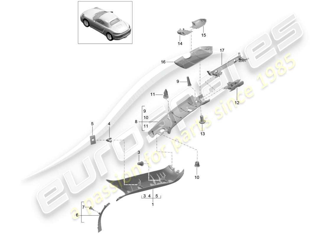VIEW PARTS DIAGRAMS FROM THE PORSCHE BOXSTER PARTS CATALOGUE a part diagram from the porsche boxster parts catalogue