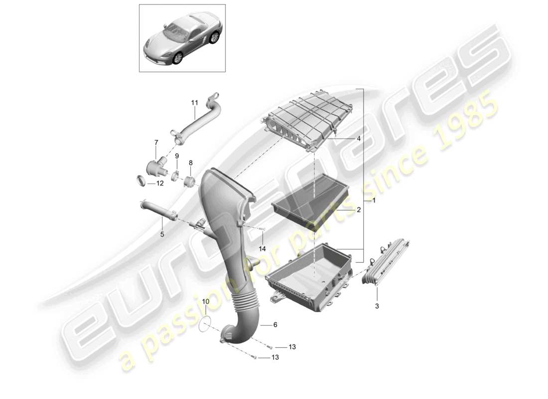porsche 2024 (718 boxster) air filter part diagram