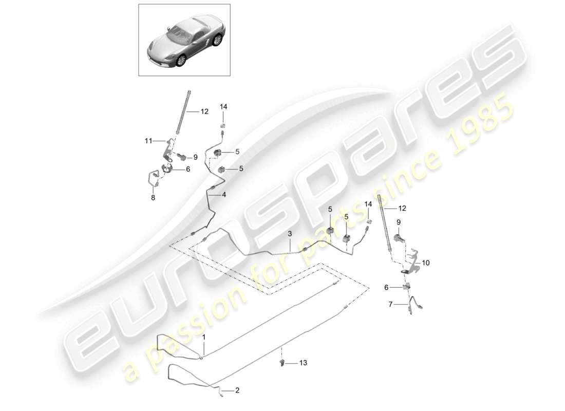 porsche 2024 (718 boxster) brake line center underbody rear part diagram