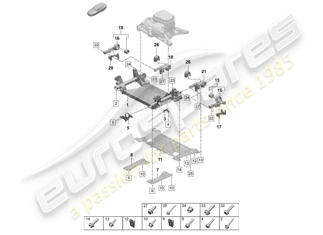 porsche 2026 (taycan 9j1-2) cross member support frame part diagram