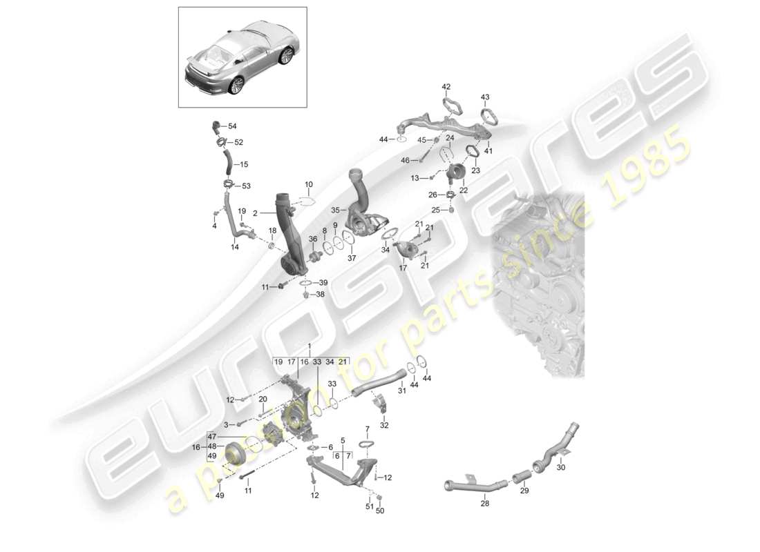 porsche 2021 (991-2 r/gt3/rs) coolant pump coolant pump housing part diagram