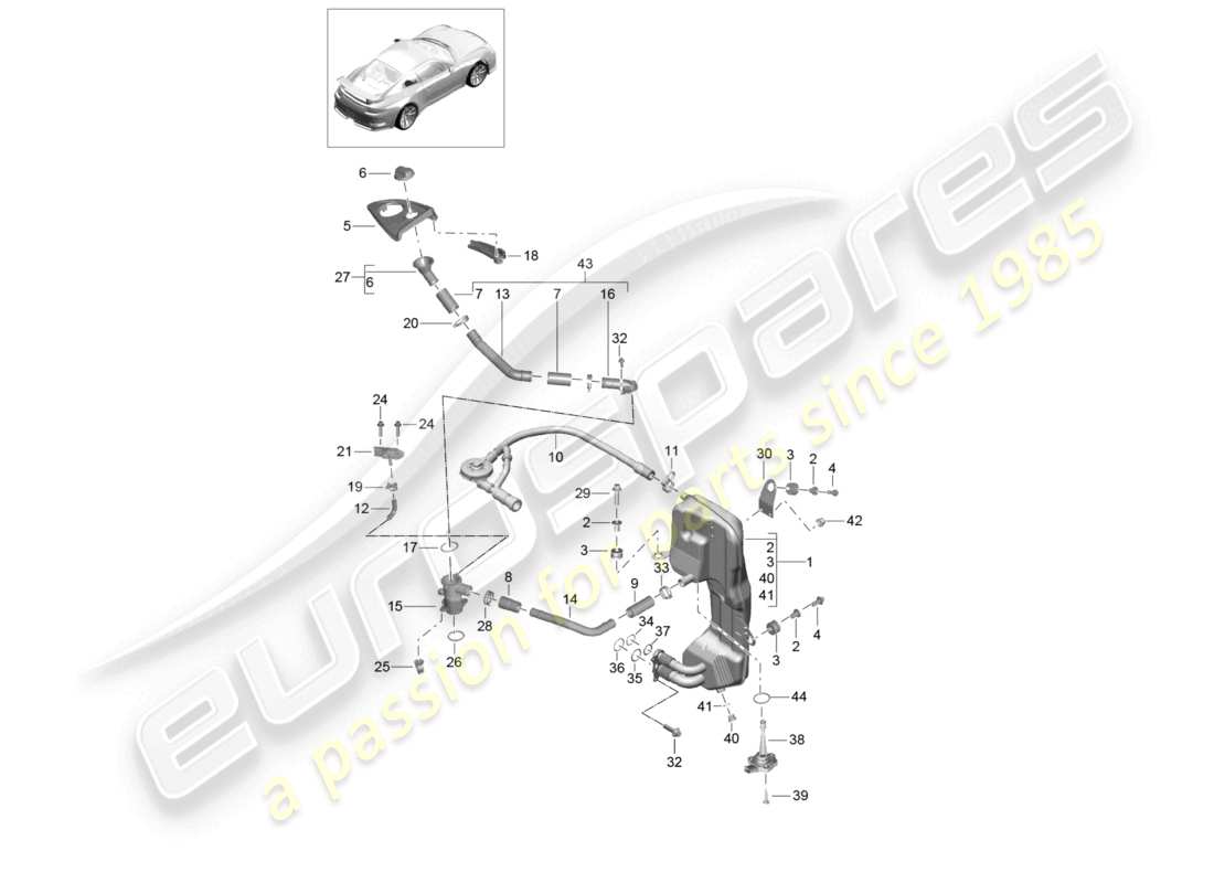 porsche 2021 (991-2 r/gt3/rs) engine (oil press./lubrica.) oil tank oil separator part diagram