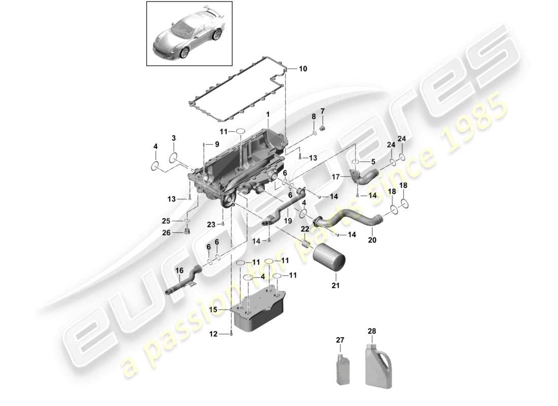 porsche 2021 (991-2 r/gt3/rs) oil filter console engine oil part diagram