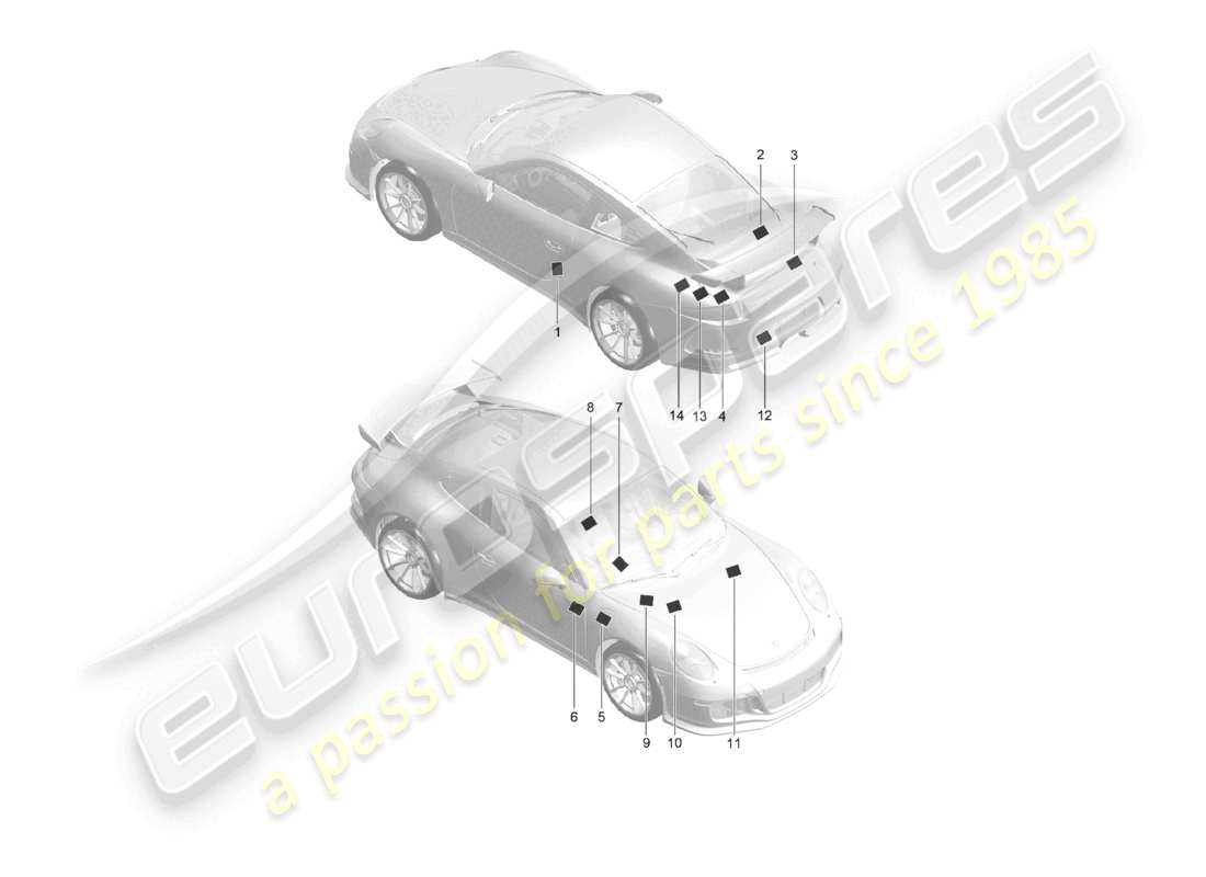 porsche 2021 (991-2 r/gt3/rs) signs/notices part diagram