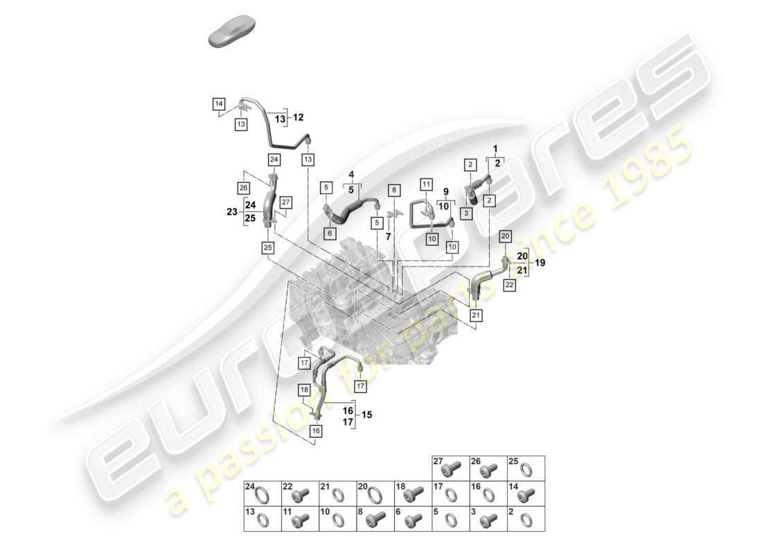 porsche 2021 (panamera 971-2) coolant cooling system for turbocharger oil pressure line for exhaust gas turbocharger part diagram