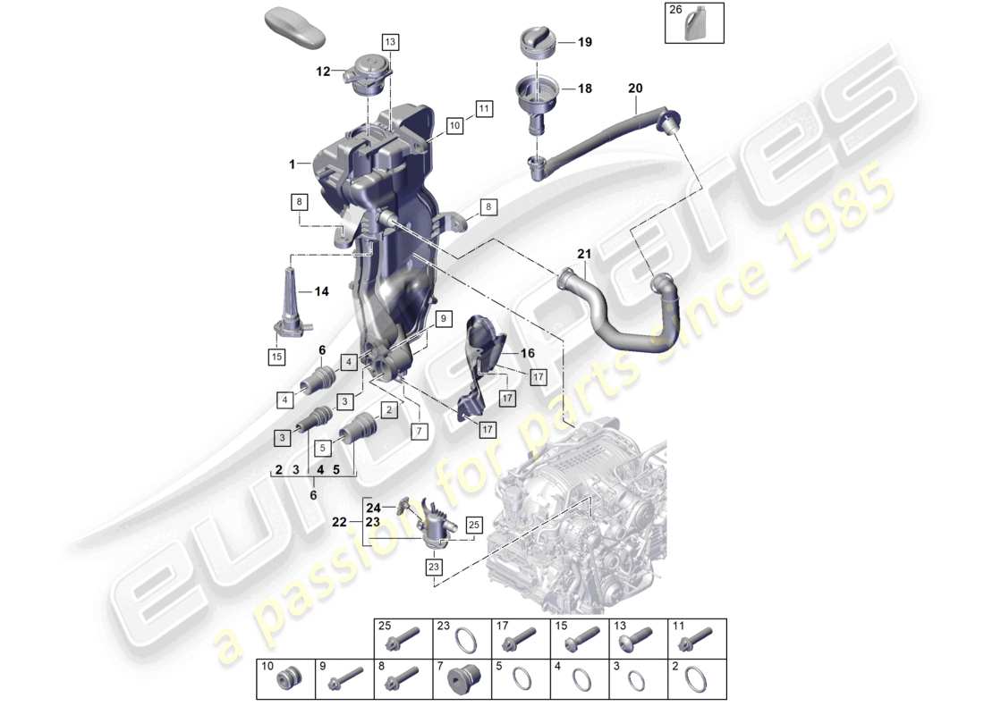 porsche 2026 (718 boxster spyder) engine (oil press./lubrica.) oil tank engine oil part diagram