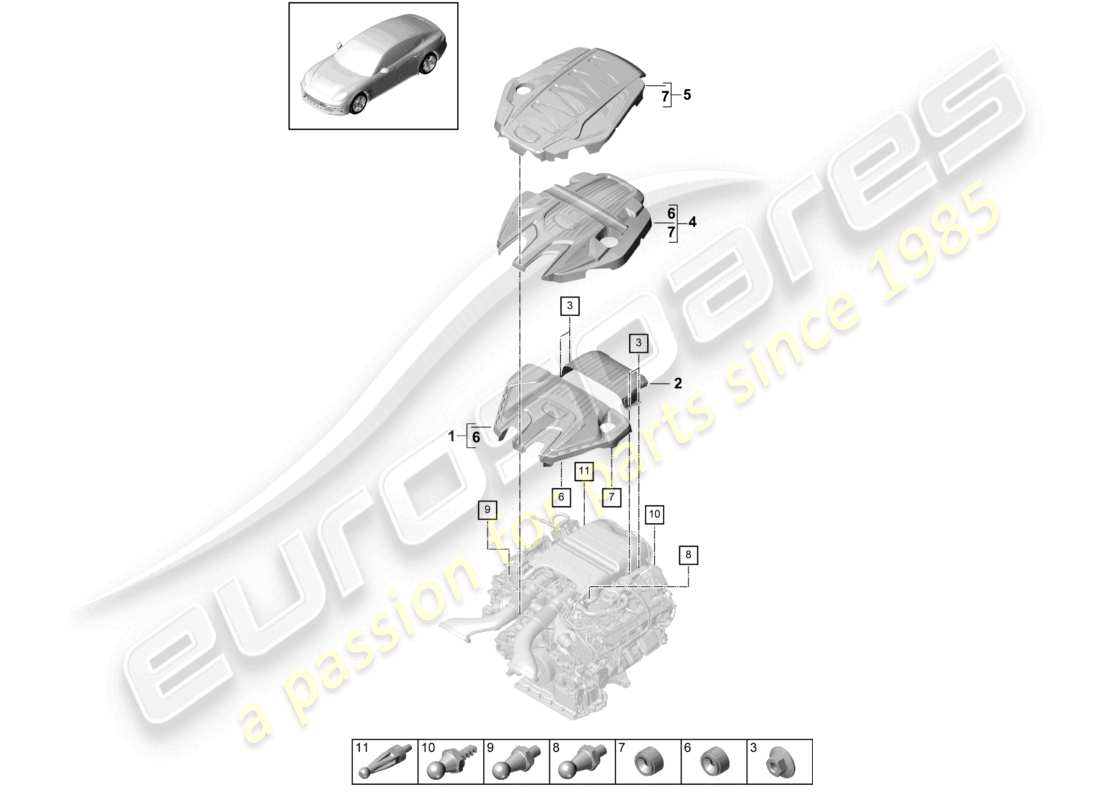 porsche 2021 (panamera 971-1) engine cover parts diagram