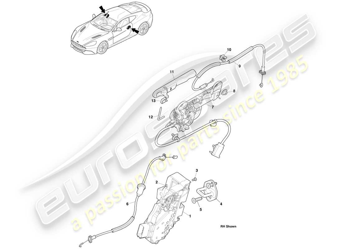 aston martin vanquish (2013) outer handles & actuation part diagram