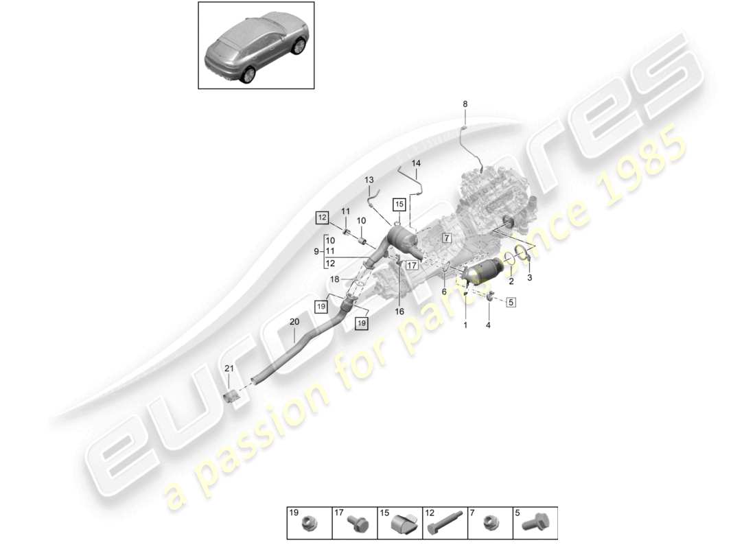 porsche 2021 (macan) catalytic converter petrol particulate filter lambda probe part diagram
