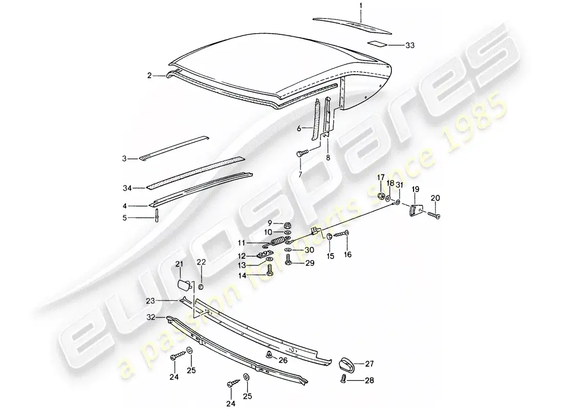 porsche 1998 (993) rear window glass - seal strip - single parts parts diagram