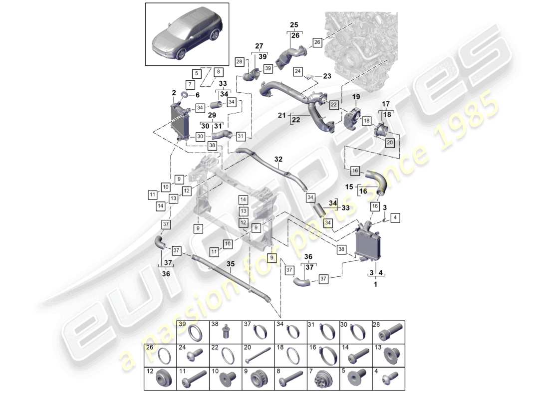 porsche 2023 (cayenne e3 9ya/9yb) charge air cooler pressure pipe throttle valve adapter part diagram