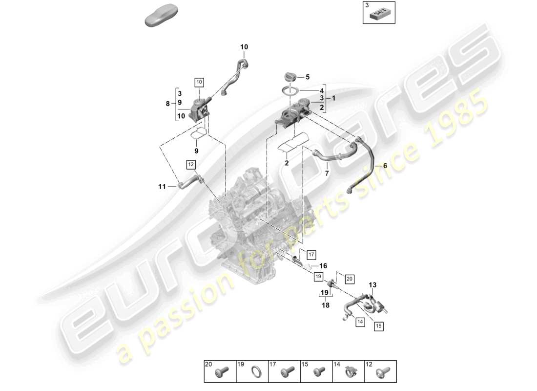 porsche 2021 (panamera 971-2) ventilation for cylinder block oil separator part diagram