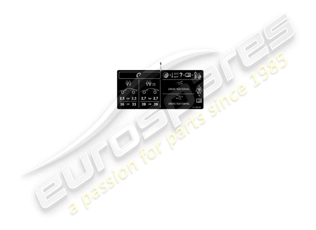 porsche 2025 (taycan 9j1-2) data plate for all countries, tyre pressure not usa, ca- for summer tyres nada, mexico part diagram