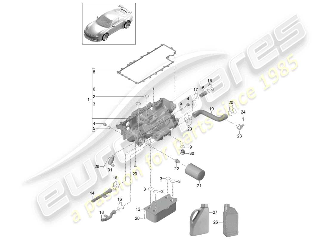 porsche 2021 (991-2 r/gt3/rs) oil filter console part diagram