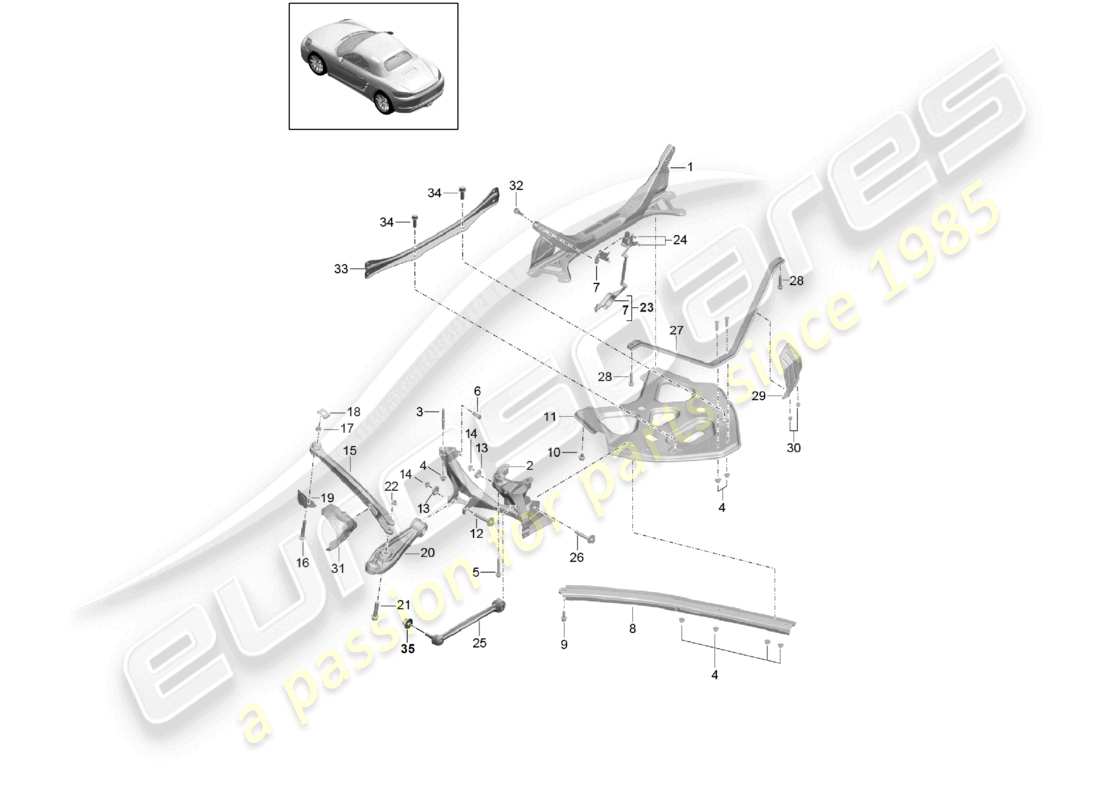porsche 2022 (718 boxster) rear axle side part carrier guide part diagram