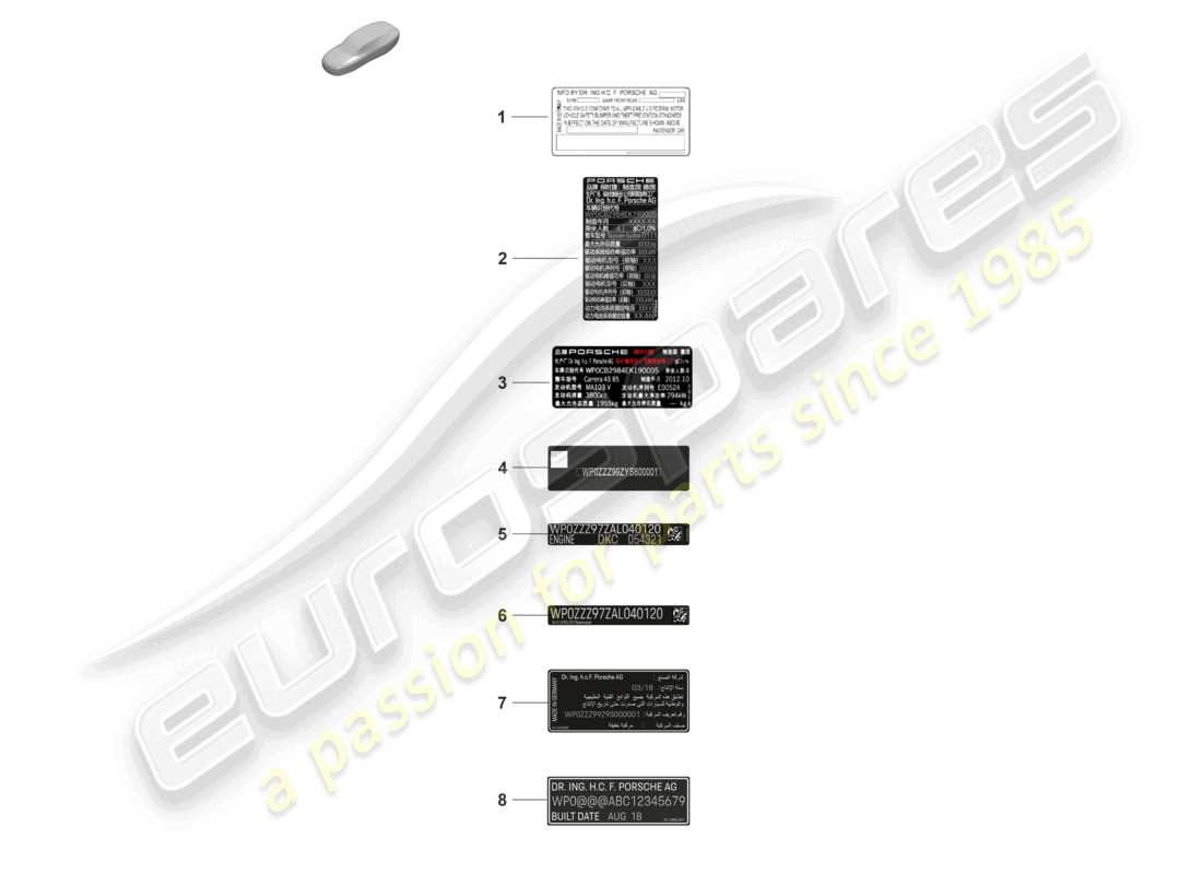porsche 2026 (taycan 9j1-2) sticker certificate usa sticker certificate canada data tag china korea part diagram