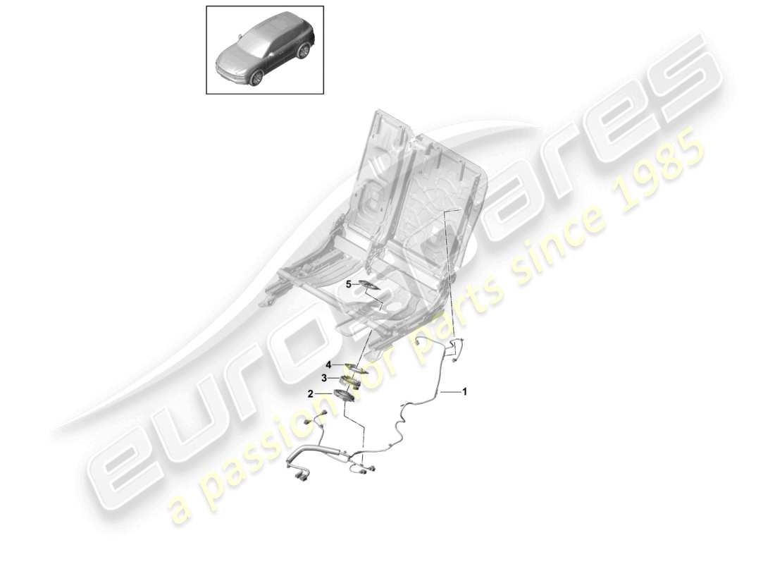 porsche 2021 (cayenne e3 9ya/9yb) wire set rear seat standard seat comfort seat sports seat part diagram